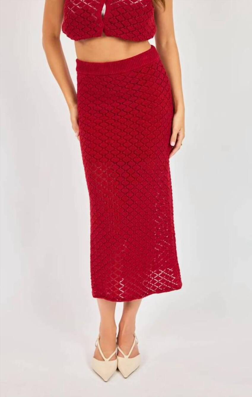 NEW SADIE & SAGE women's venus knit midi skirt in desert red